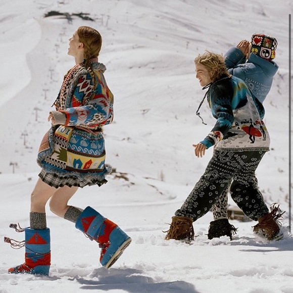 NEW ALANUI X MOON BOOT Icon Knit Jacquard Red Azure Wool Boots Size 8-9.5 - Picture 3 of 16